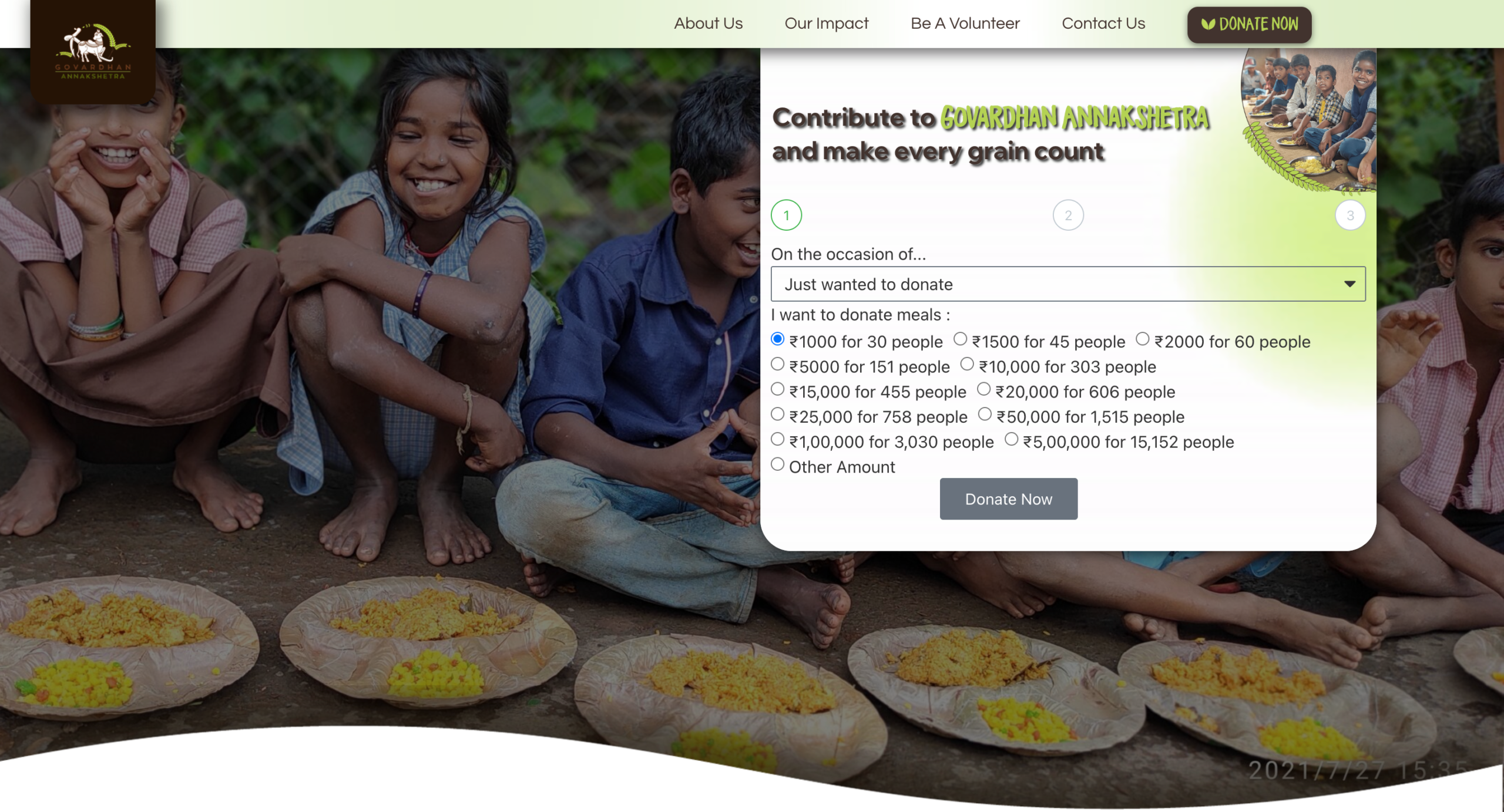 Donations and Seva section